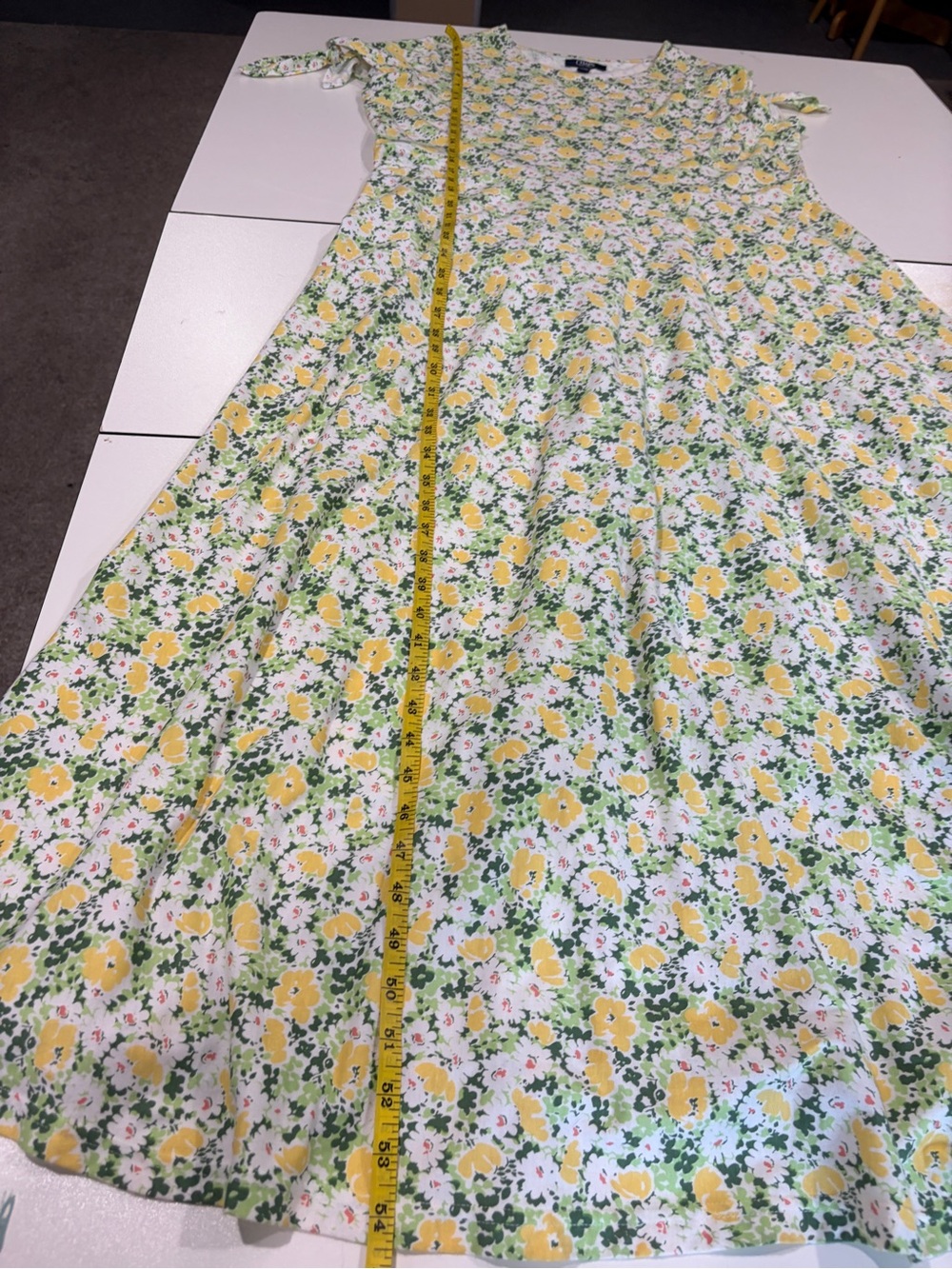 Chaps Floral Yellow & Green Maxi Dress with Tie Sleeves - Picture 7 of 10